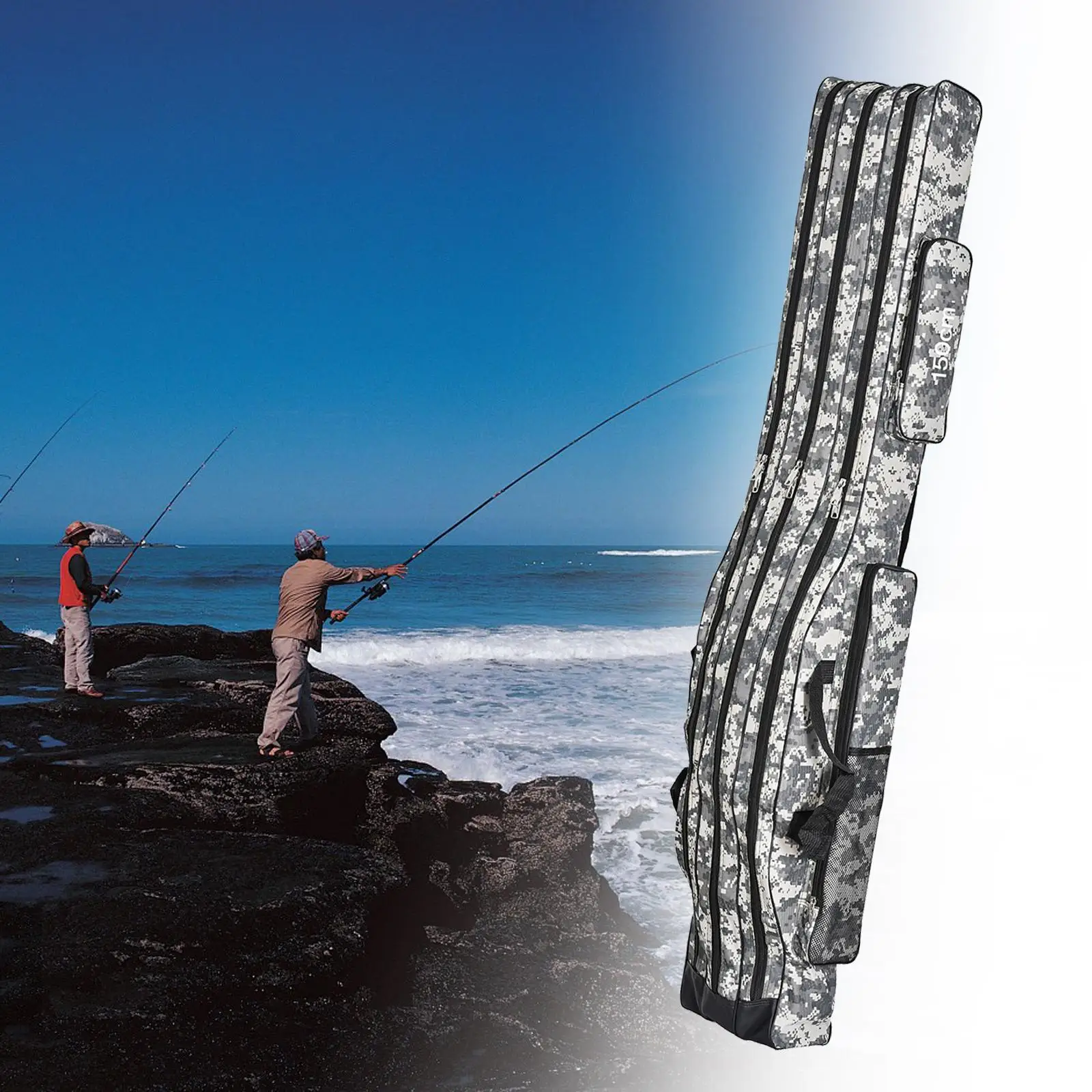 Fishing Rod Case Folding Adjustable Shoulder Straps Multifunctional Protective Cover Oxford Fabric Carry Bag for Men Travel