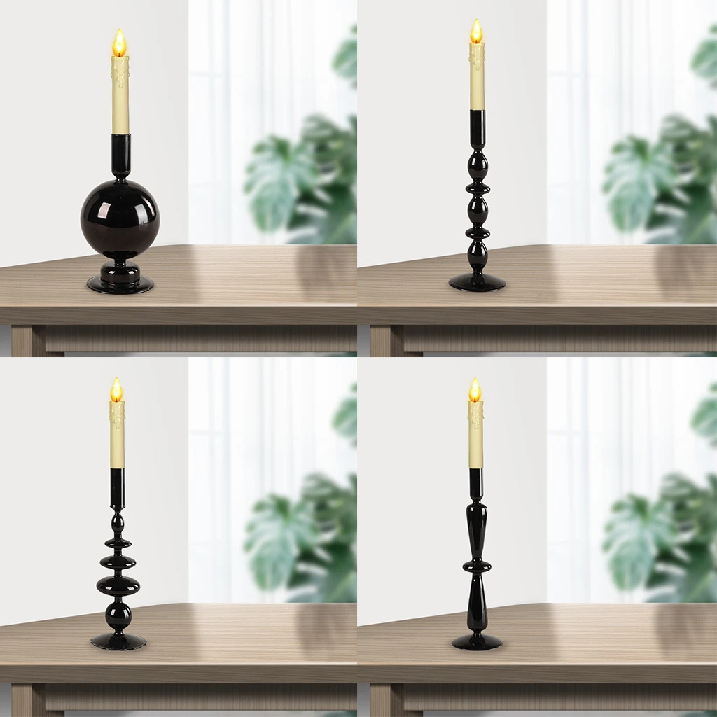 Nordic Black Glass Taper Candle Holder Candlestick Party Bathroom Table Centerpiece Photo Props Decor