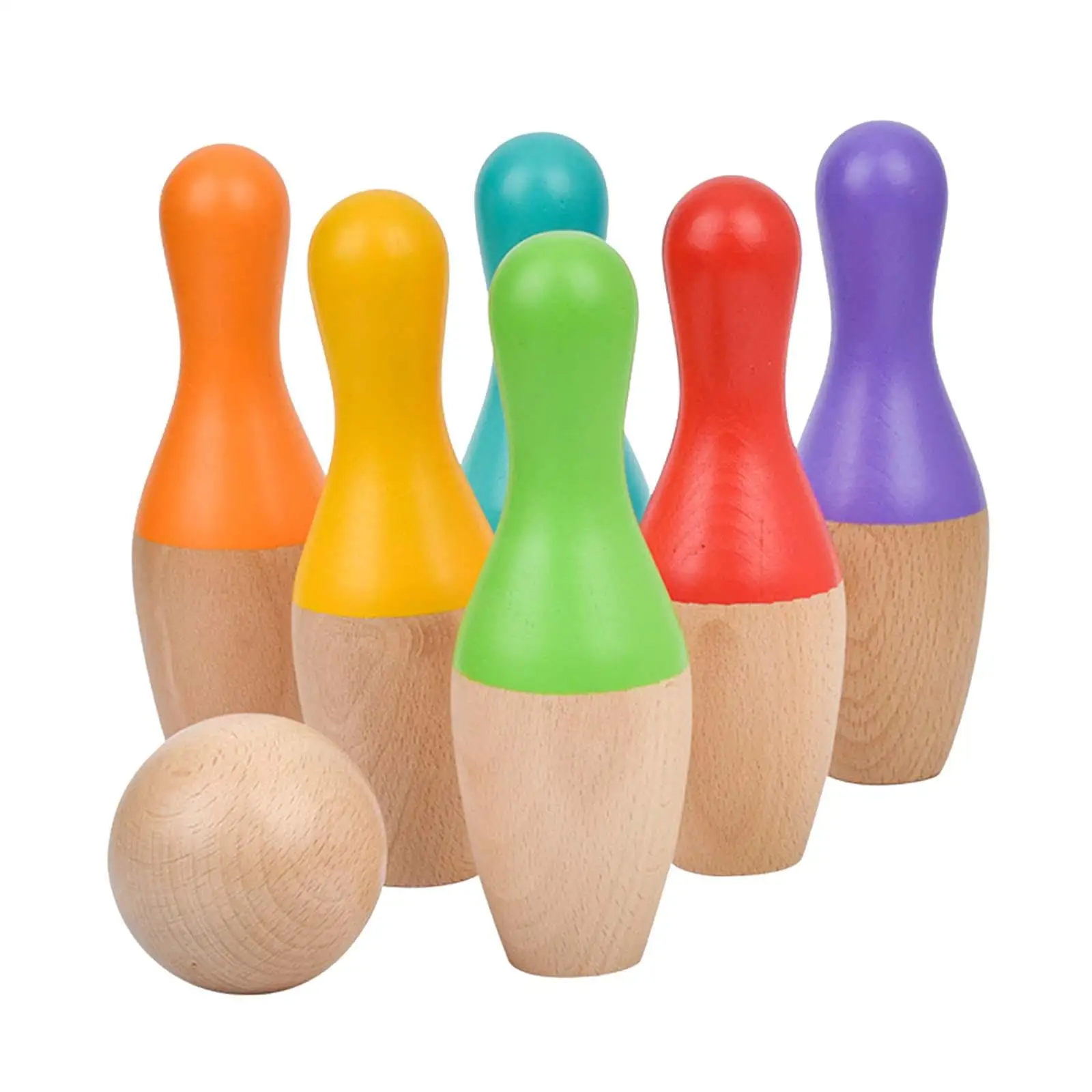 Wooden Bowling Set Bright Color Bowling Games for Boys Girls Kids Toddlers