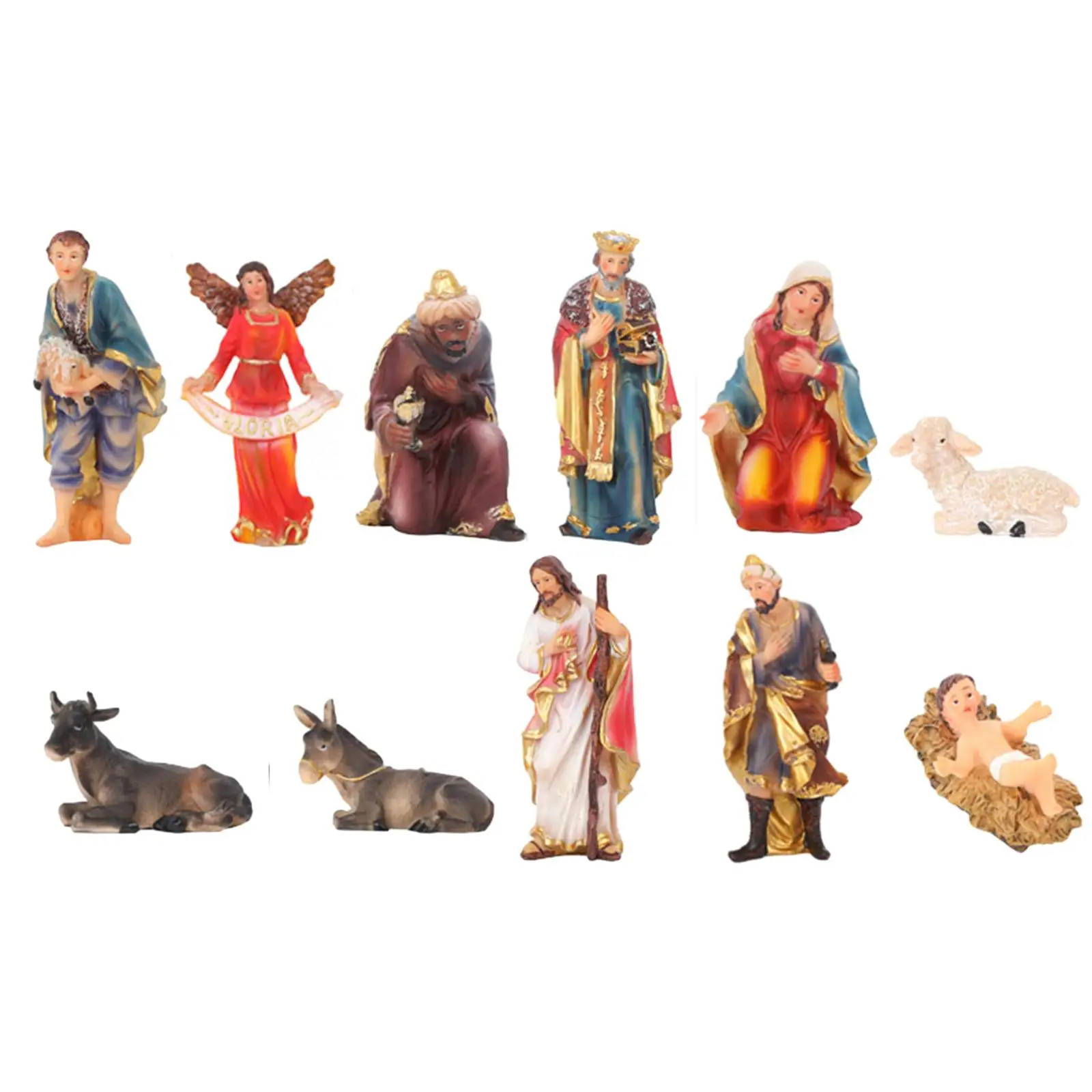 11Pcs Nativity Scene Figurines Jesus Manger Christmas Ornament Art Colorful