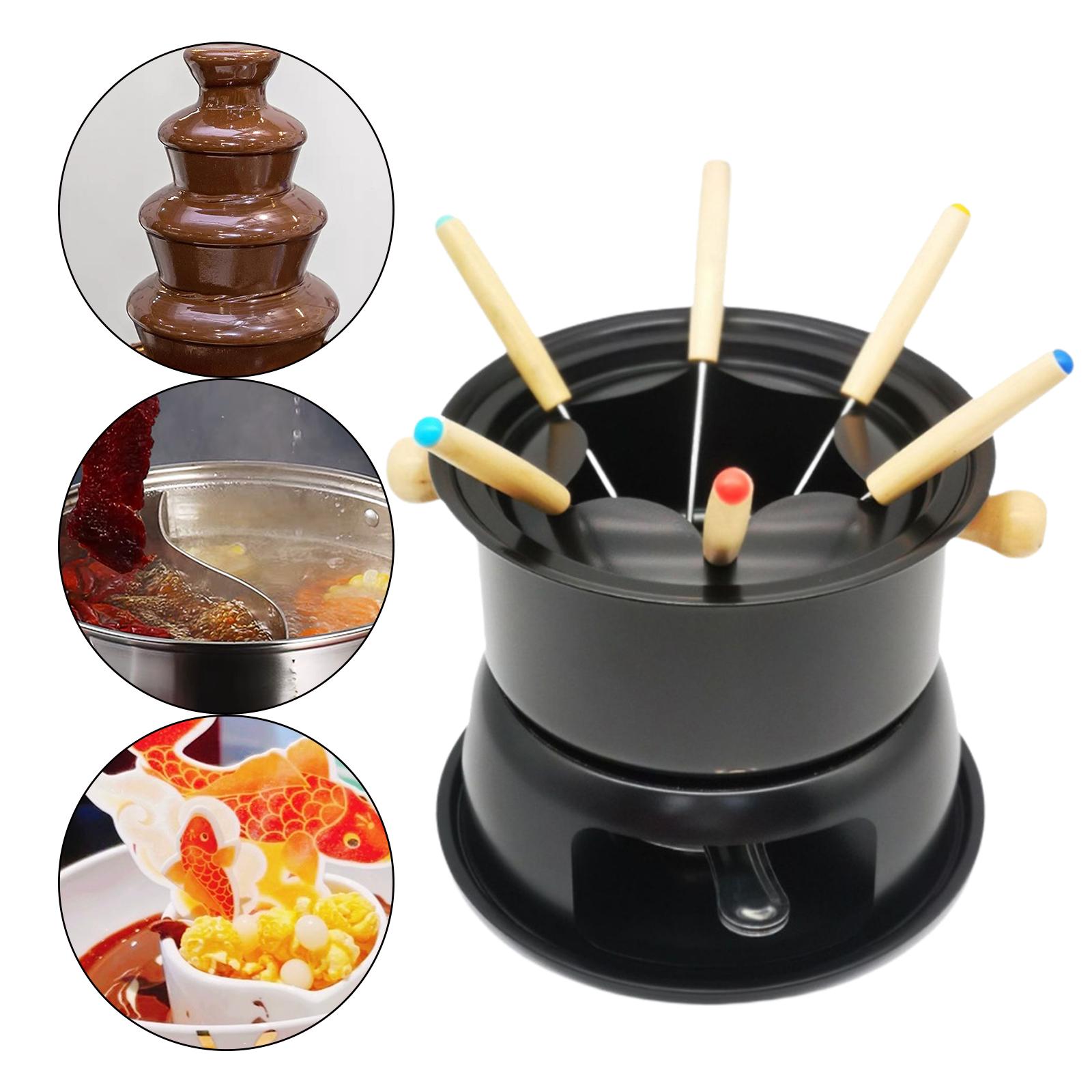 Detachable Fondue Maker Set with 6 Forks Domestic Carbon Steel Melting Pot Hot Pot for Chocolate Sauces Caramel Cheese Ice Cream