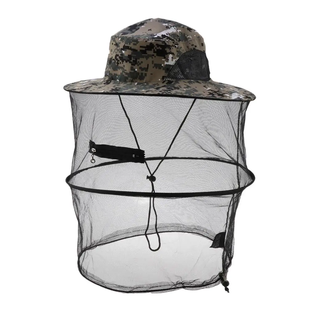 Outdoor  Mask Hat with Head Net Mesh Face Protection, Fishing Sunhat Bucket Cap, Hunting Beerkeeping Travel Hiking