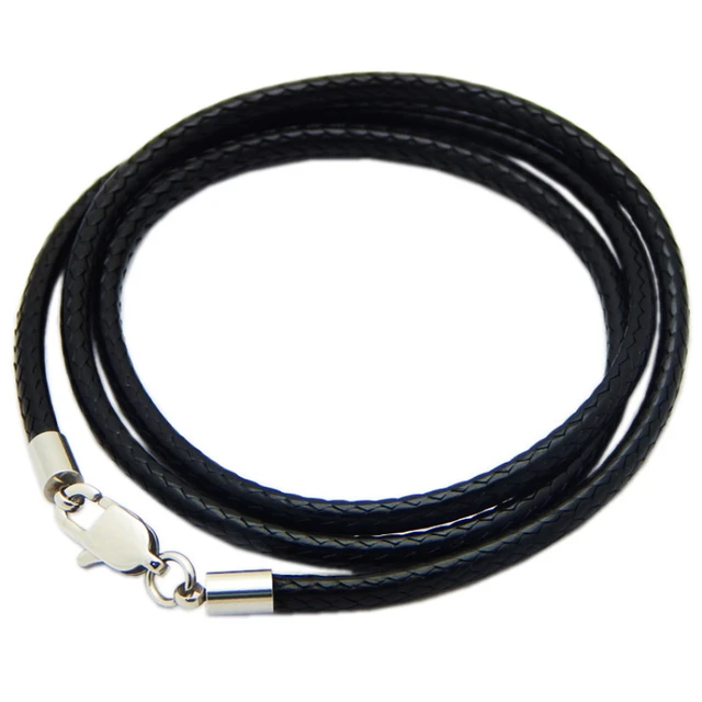 Black Leather Chain Necklace for Women Men Handmade Waxed Braid