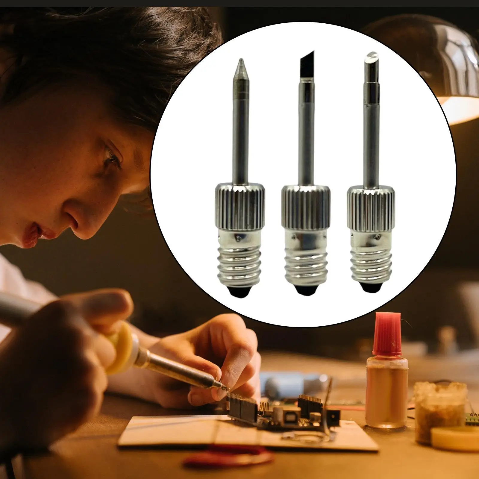 Replacement Soldering Iron Tips E10 Interface Battery Electronic Threaded Soldering Needle Tips for Outdoor Indoor Accessories