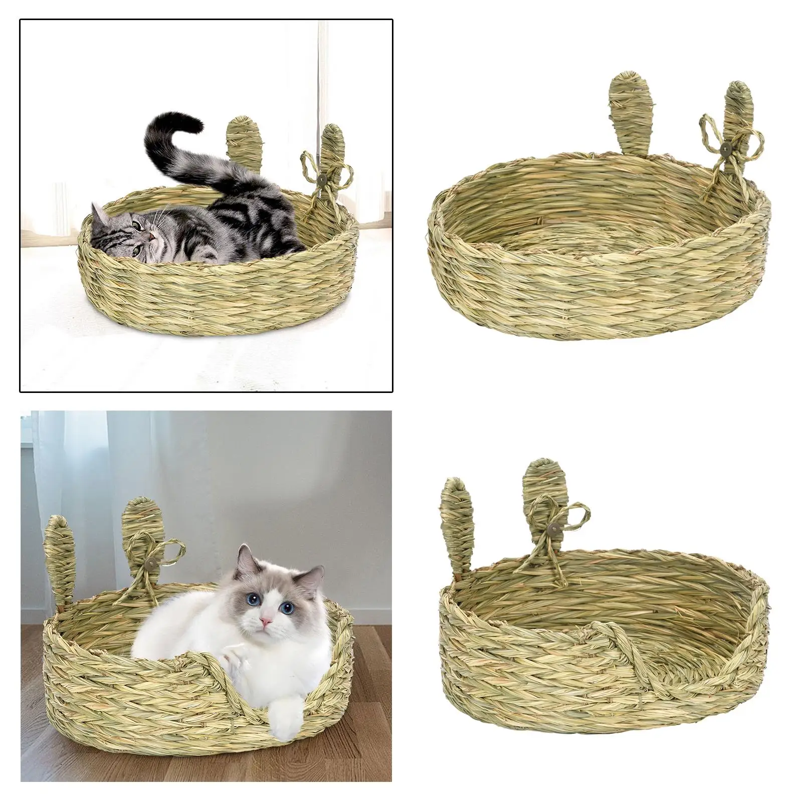Cat Bed Basket Nest Scratch Pad Grinding Claws Washable Cat Scratcher Woven Straw Pet Sleeping House for Rabbit Chinchilla