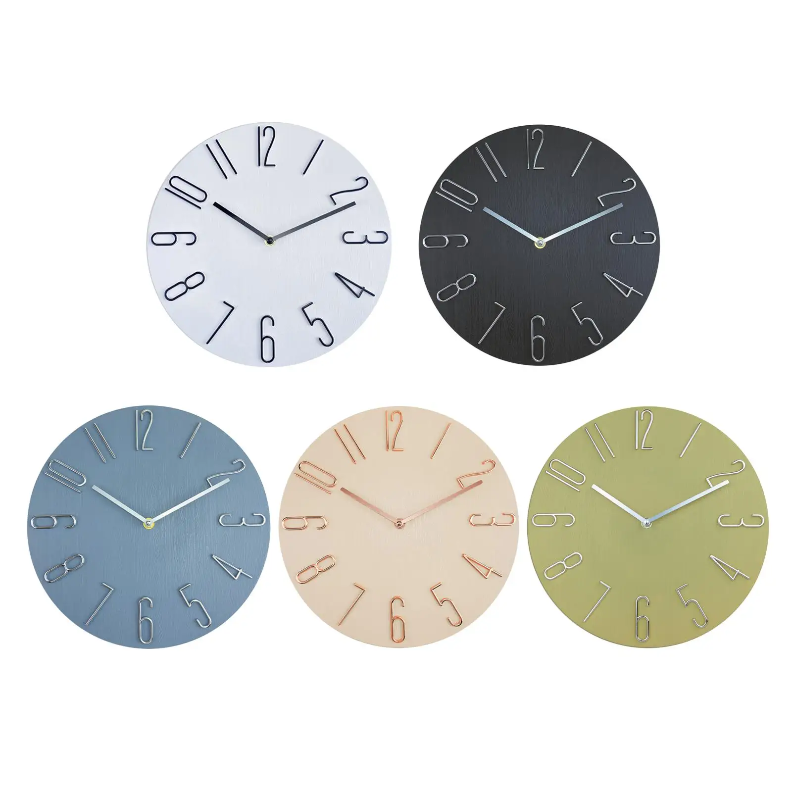 Nordic Hanging Clocks Non Ticking Silent Decorative Round 12 inch Wall Clock for Nursery Kitchen Bathroom Dining Room Ornament