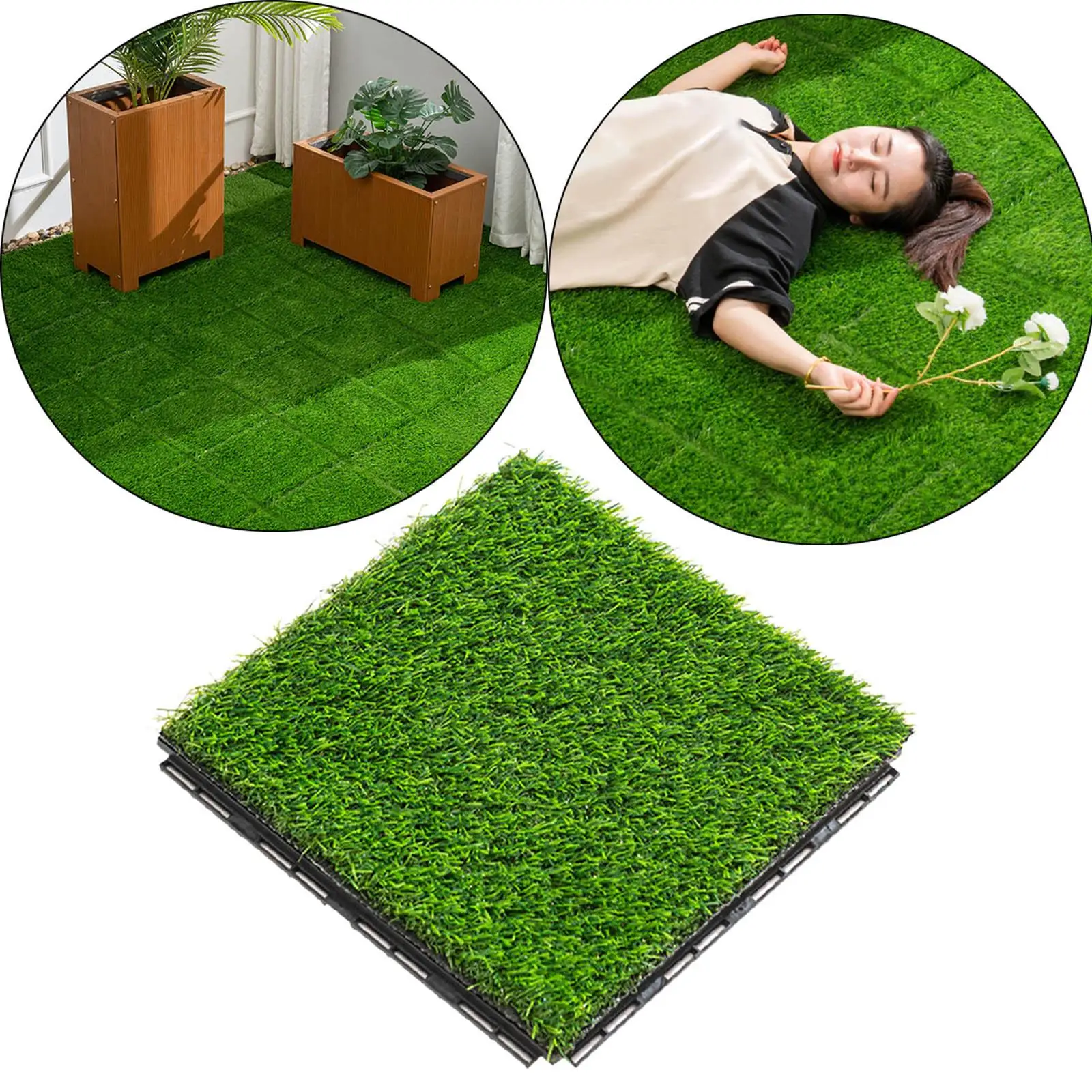 Simulation Artificial Grass Draining Floor Mat Realistic Grass Turf for Balcony Decor