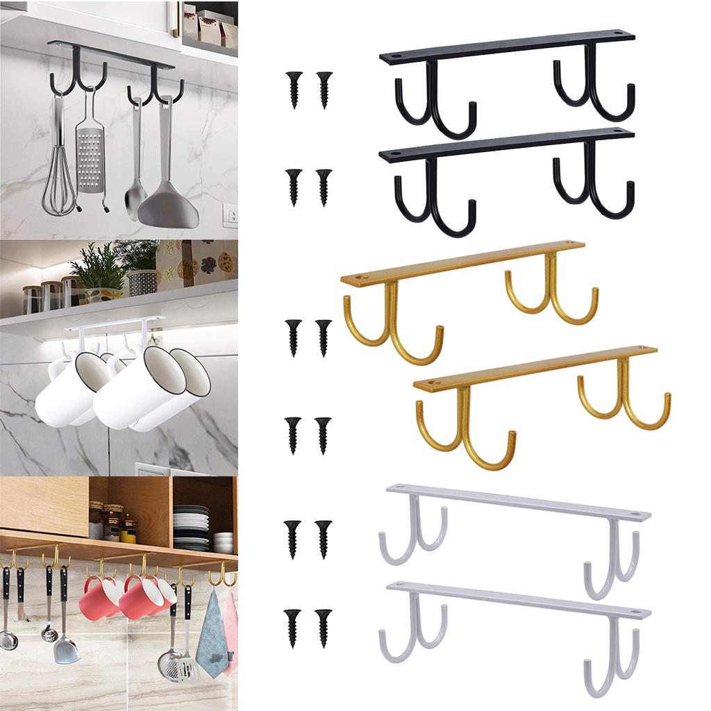 Hooks Cup Holder Hanger Under Cabinet Shelf Rack Organizer Hook Display