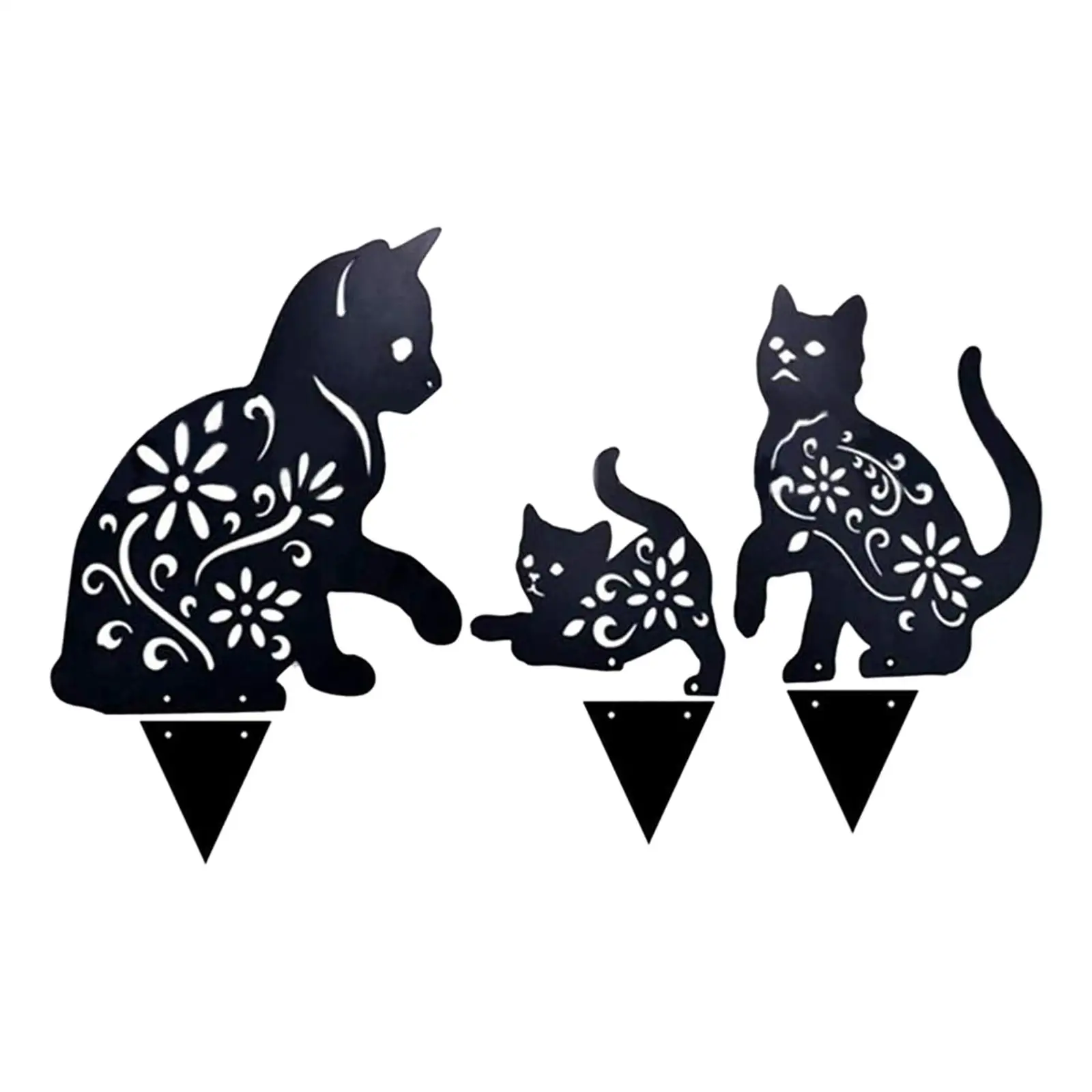 3Pieces Garden Cat Stakes Animals Statue for Home Outdoor Yard Decor Arts