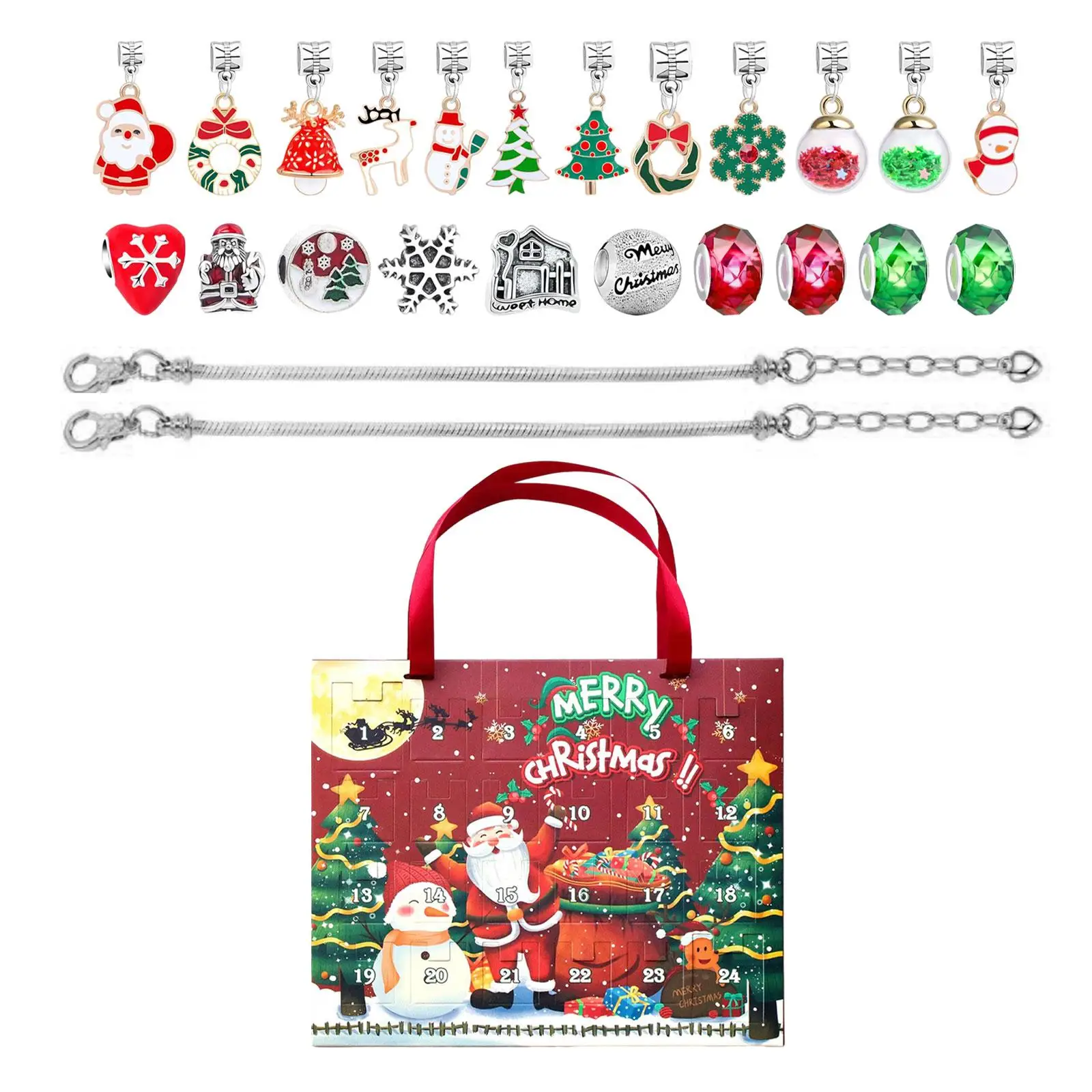 24 Grid Calendar Christmas DIY Bracelet Box Decor Festive Jewelry Making Handmade Kids Bangle Kids Gift Charm Bracelet Box Set