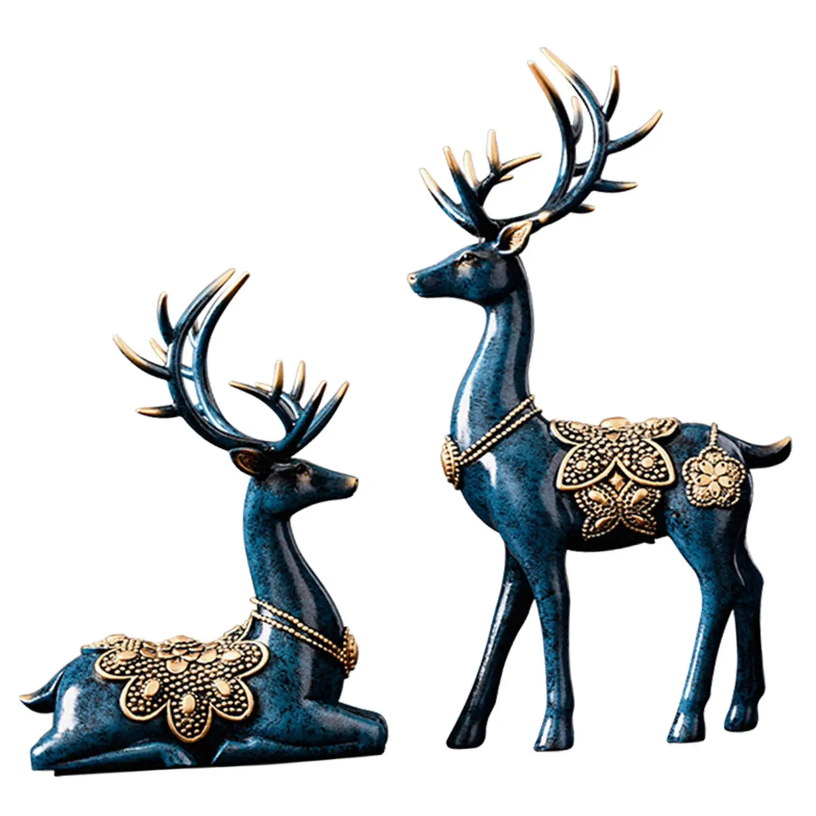 2Pcs Deer Figurines Decors Reindeer Sculptures Bookshelf Home Elk Statues