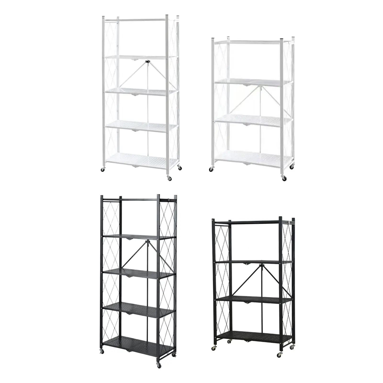 Foldable Bookshelf Organization Cart Kitchen Cart with Caster Wheels for Living Room
