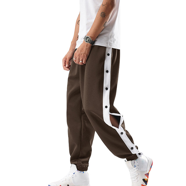 Men Tear Away Pants Quick Dry Loose Fit Basketball Pants Casual High Split  Snap Button Sweatpants