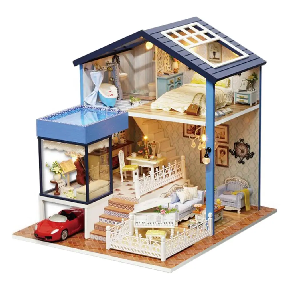 1:24 DIY Wooden Miniature Doll House - Modern Villa with Terrace Kits Handwork Project