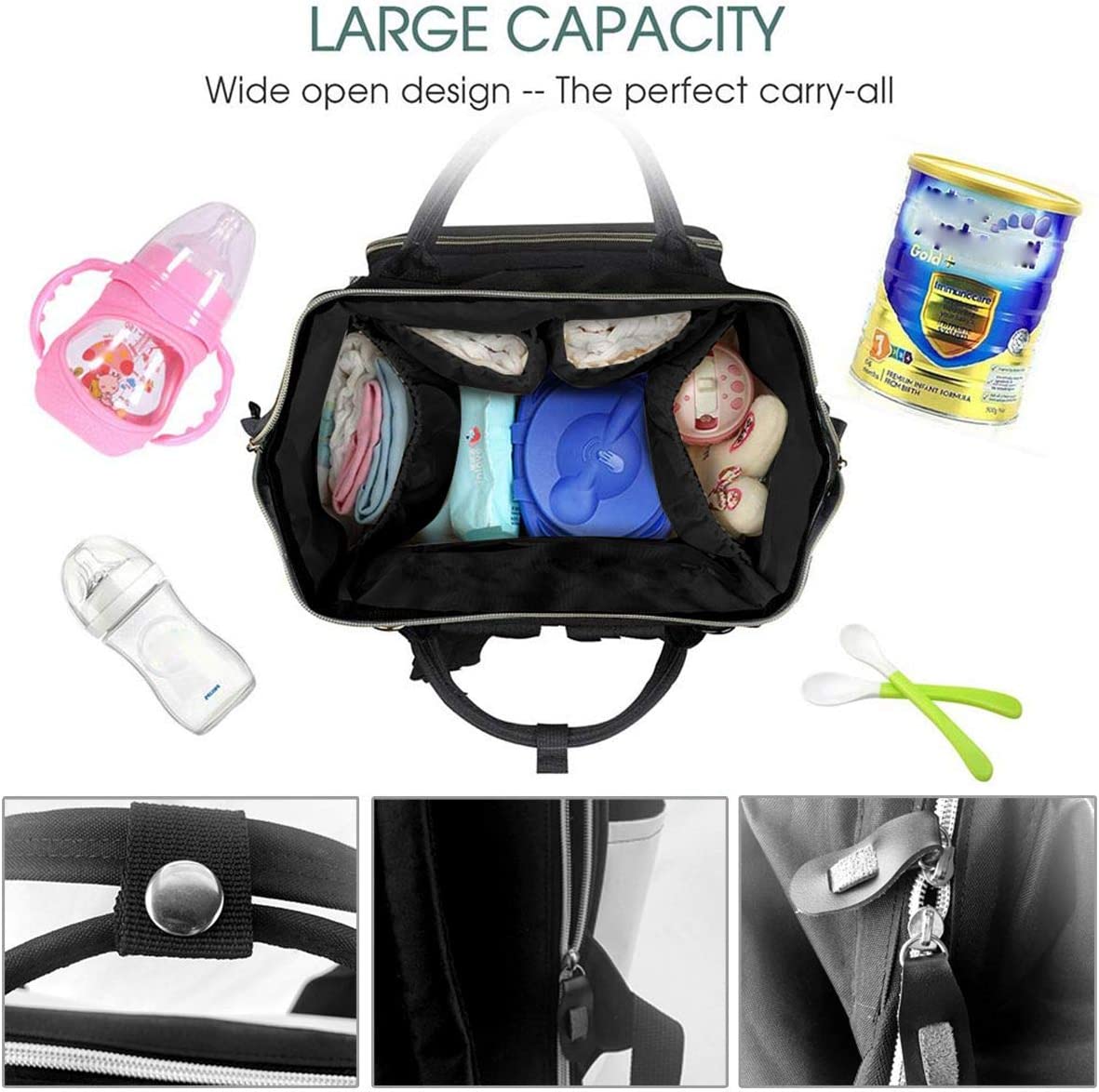 Wickelt asche übernat ürliche Symbole schwarze Baby tasche Windel wasserdichter Reise rucksack woemn große Kapazität Multifunktion rucksäcke – Detail 4