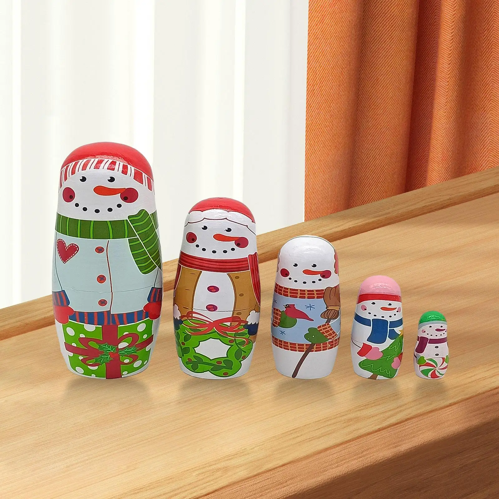 5 Pieces Holiday Santa Snowman Nesting Doll Matryoshka Dolls for Christmas