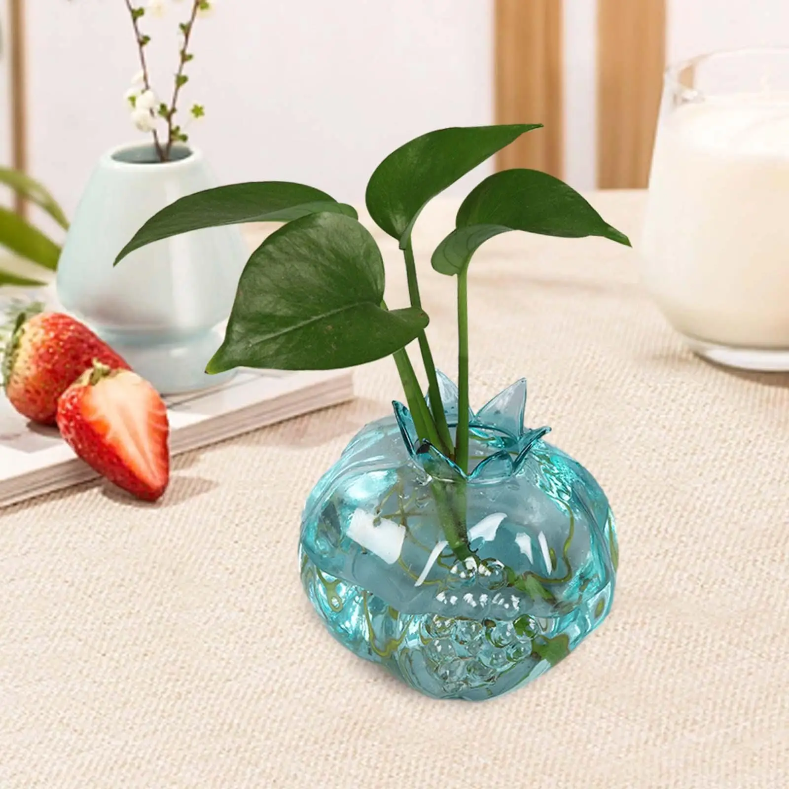 Creative Pomegranate Vase Decorative Flower Holder Container Clear Glass Vase for Birthday Gift Drawing Room Wedding Bar Bedroom