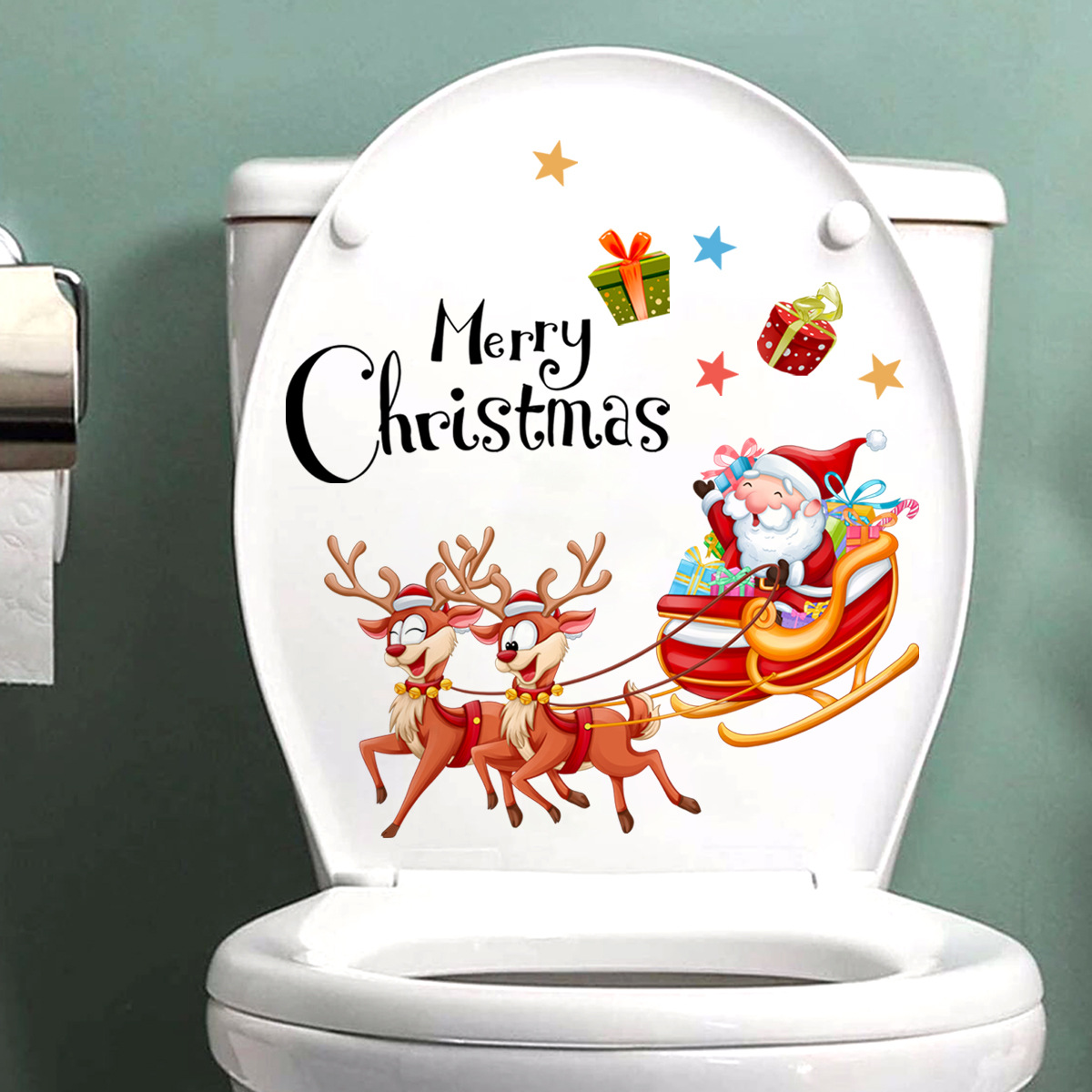 Description Picture 6 of itemChristmas Toilet Stickers Funny Santa Claus Moose Wall Stickers Toilet Decor Bathroom WC Self Adhesive Christmas Decal Stickers