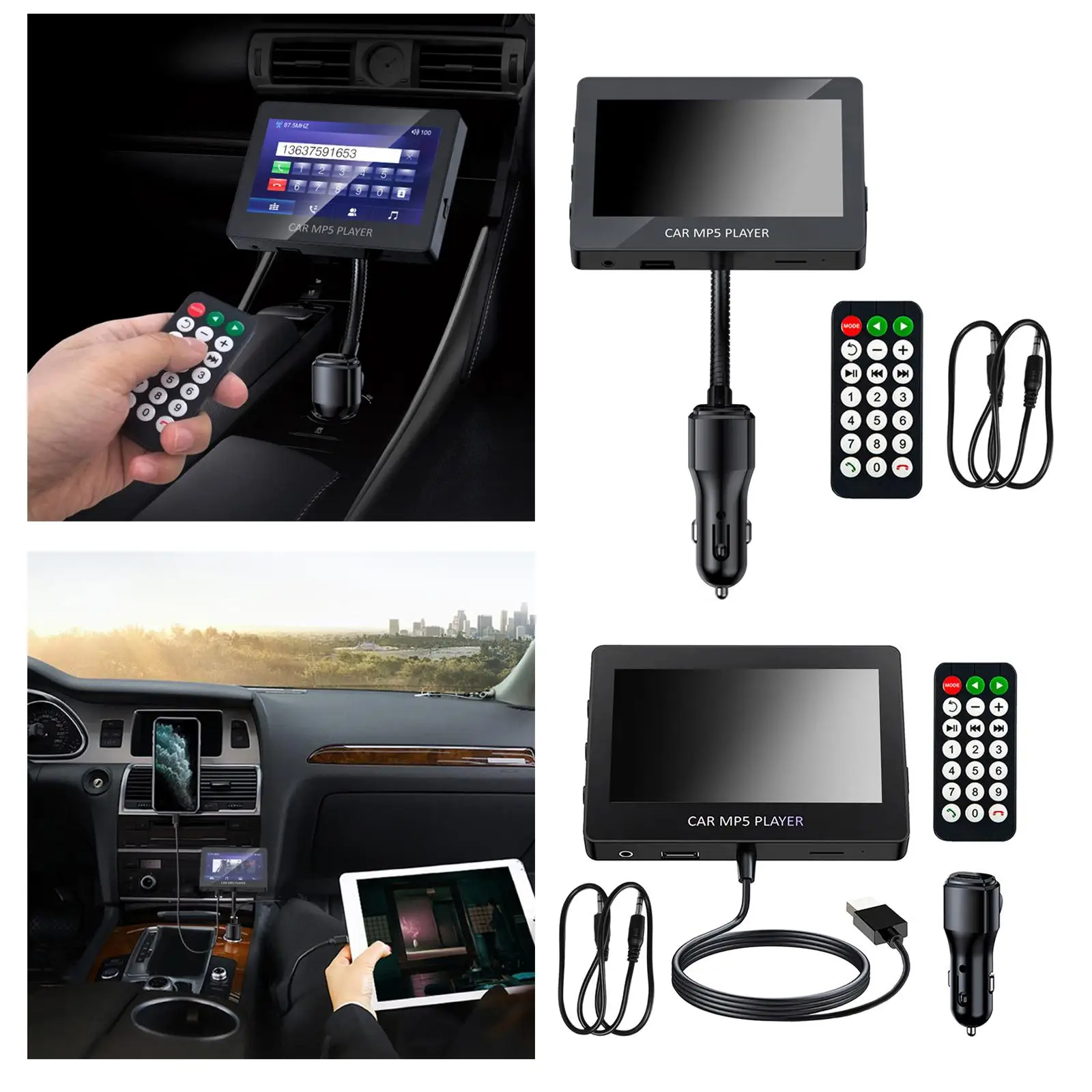 Car Video Player Display Screen Charging for Phone with Remote Control 4.3