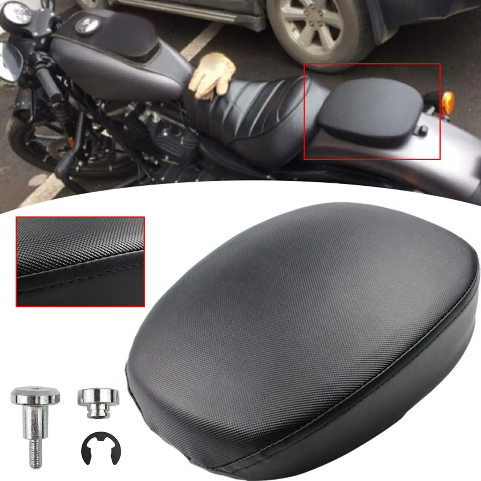 Motorcycle Rear Passenger Seat Pillion Pad PU Leather Waterproof Seat Cushion