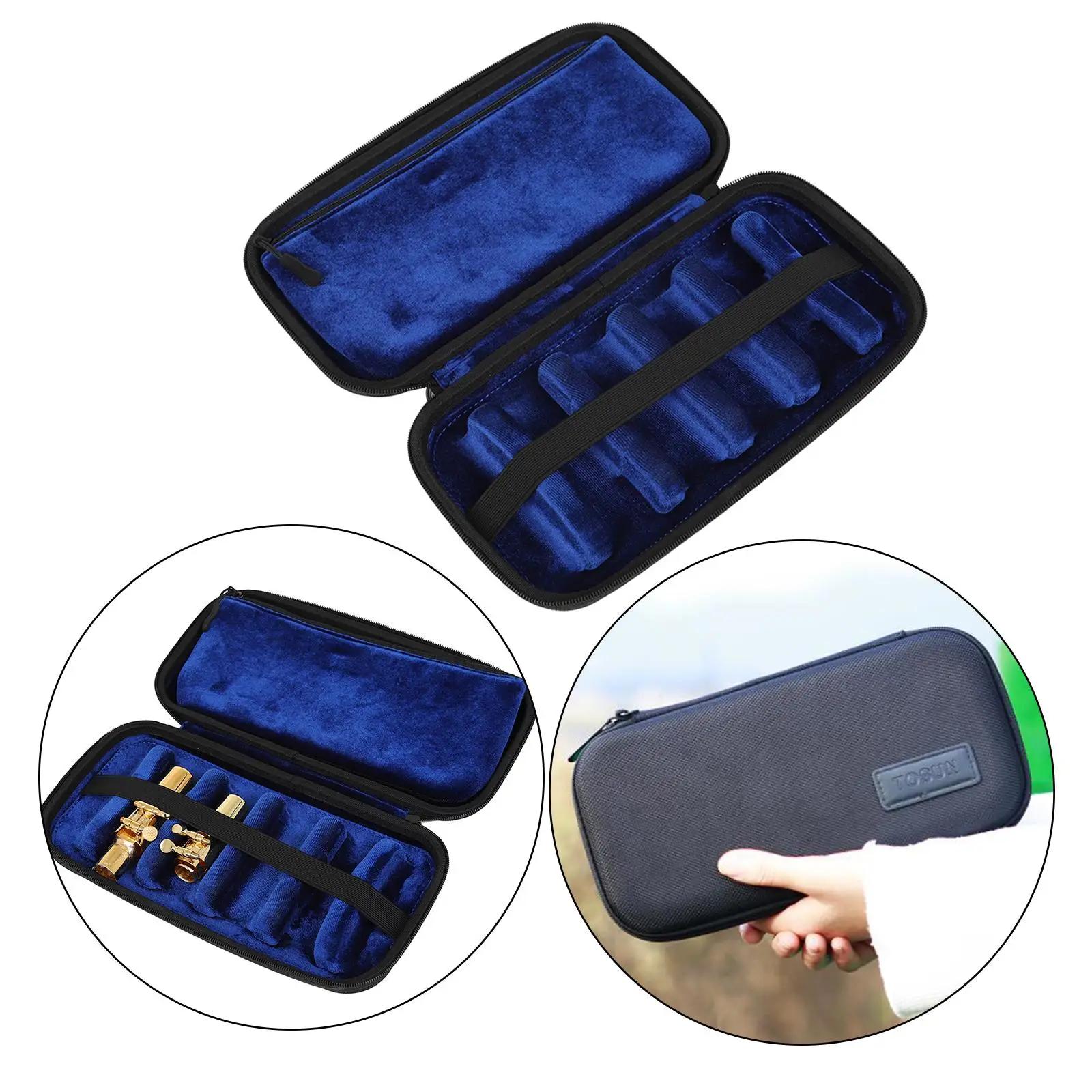 6-Piece Saxphone Mouthpiece Case Abrasion Resistant with Flannel Bag Soft Non-Abrasive Lining Handbag