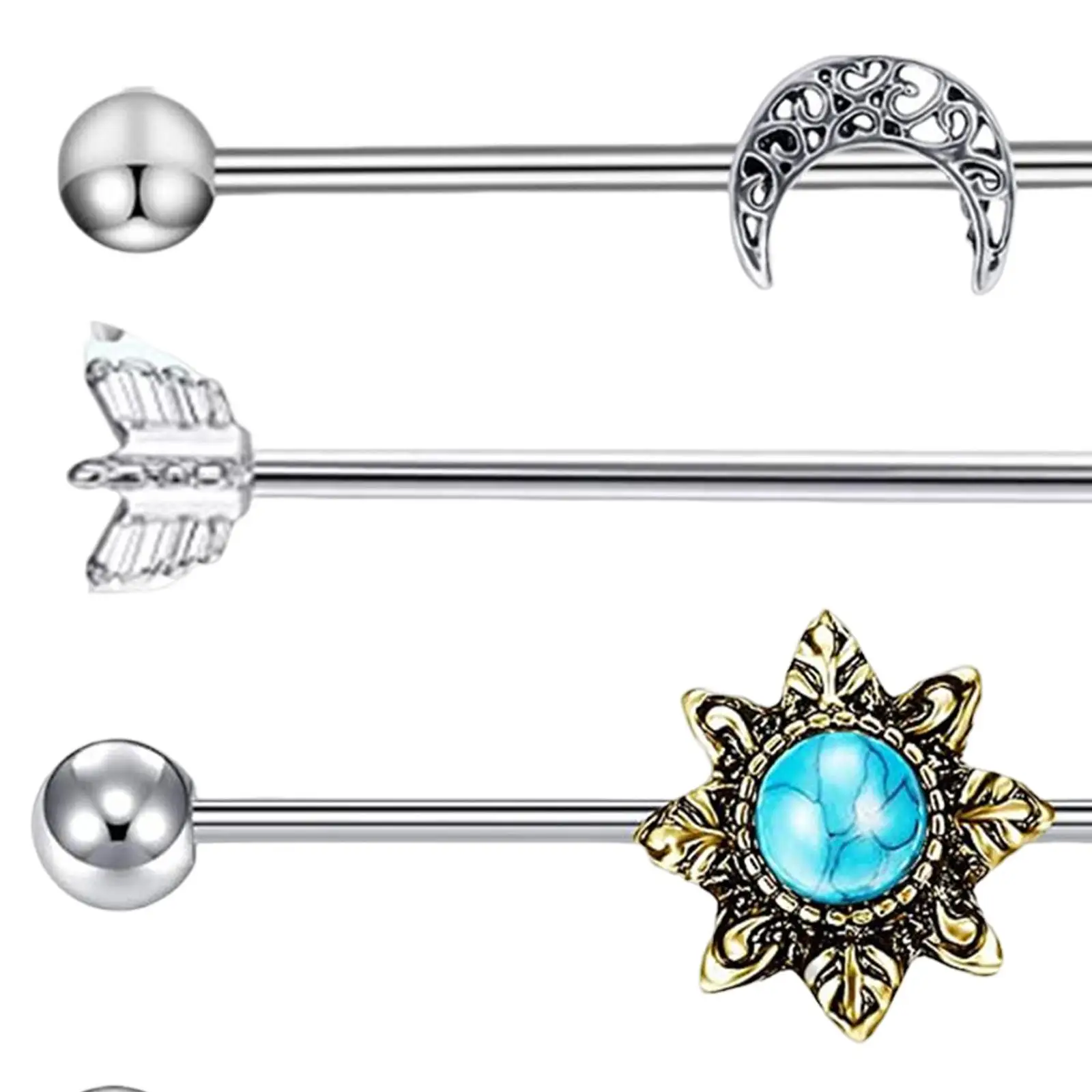 6Pcs Industrial Barbell Earrings Cartilage Body Piercing Jewelry Long 38mm 1 1/2inch Stylish Industrial Piercing Bar for Girls