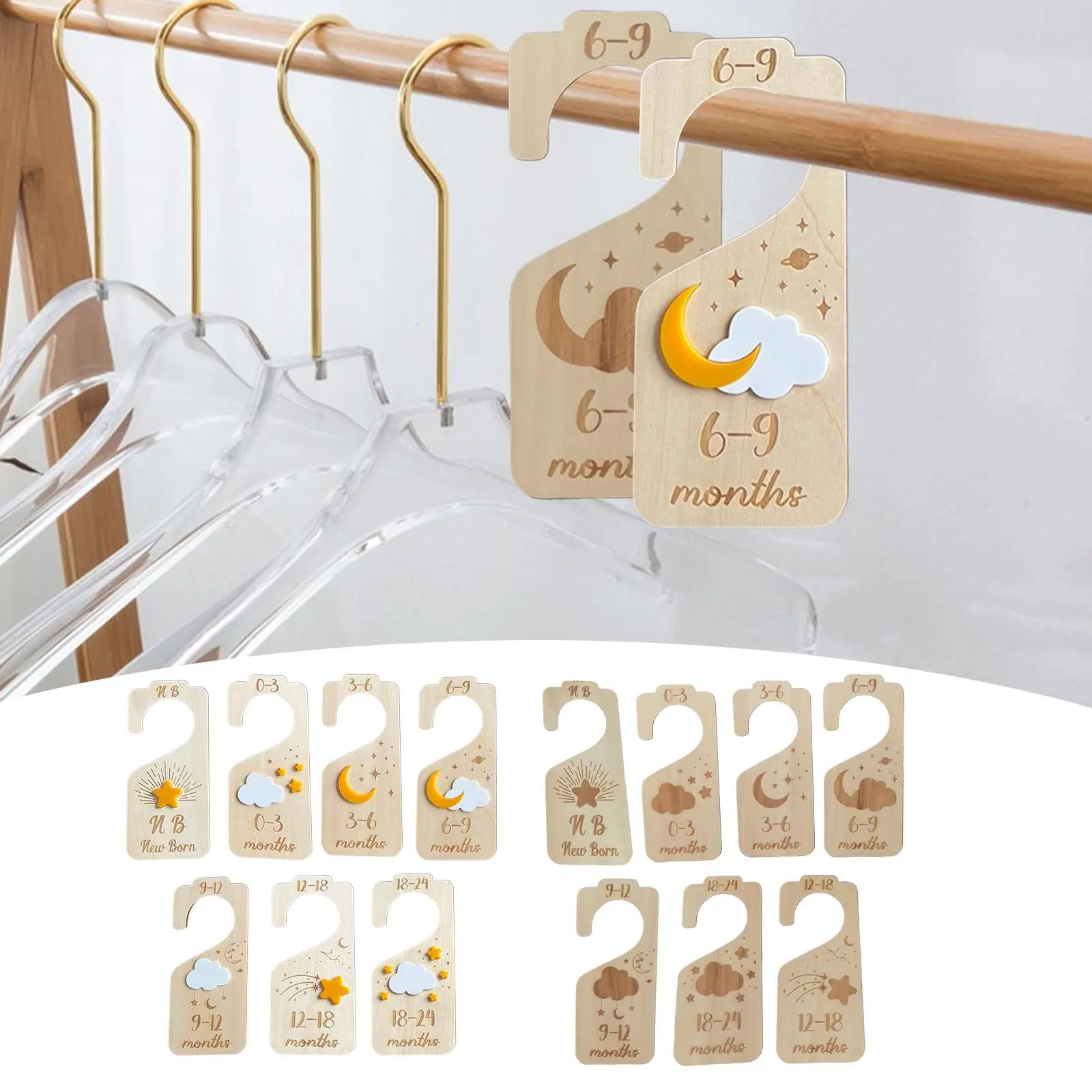 7Pcs Baby Closet Dividers from Newborn to 24 Months Wood Hanger Dividers Cloth Size Organizers for Bedroom Living Room Mom Gifts