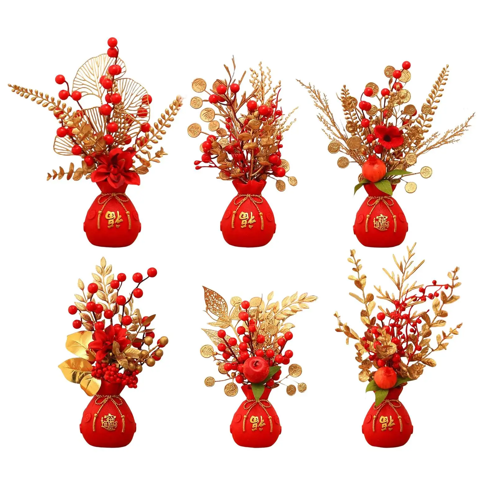 Artificial Potted Flower Ornament Decor New Year Fall Flower Basket Simulation Plants for Kitchen Home Party Indoor Living Room
