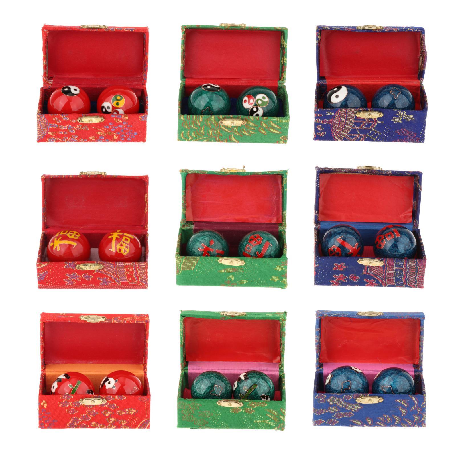 2 Pieces Hand Massage Balls with Storage Box Gift Baoding Balls for Parents