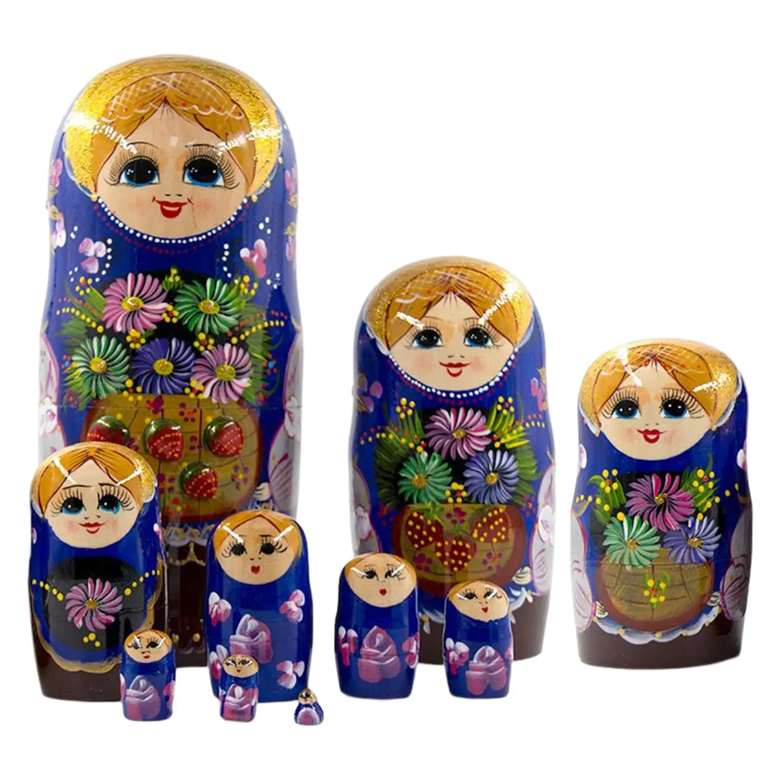 10Pcs Nesting Dolls Toy Collectible Dolls Traditional Matryoshka for Desktop Cafe Office Home Decor