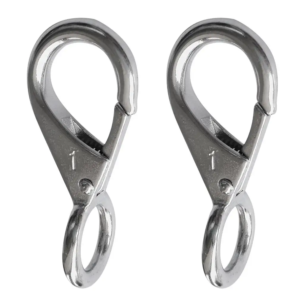 2 Pieces 316 Stainless Steel Fixed Eye Boat Spring Snap Hook Marine Hardware