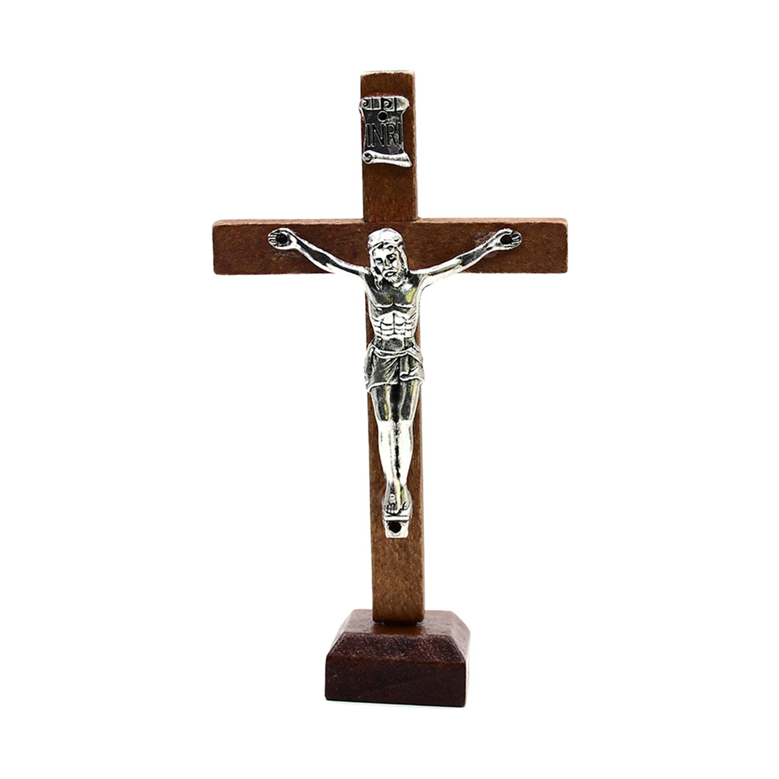 Crucifix Tabletop Decor 4 inch Wood Cross jesus Statue for Decoration Gifts