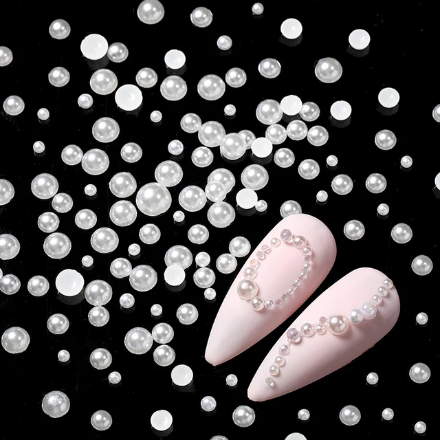 Nail Art Rhinestones Half Round Pearl Bead Mixed Size White Half Round  Flatback Pearls For DIY Decoration Nail Bead Stones