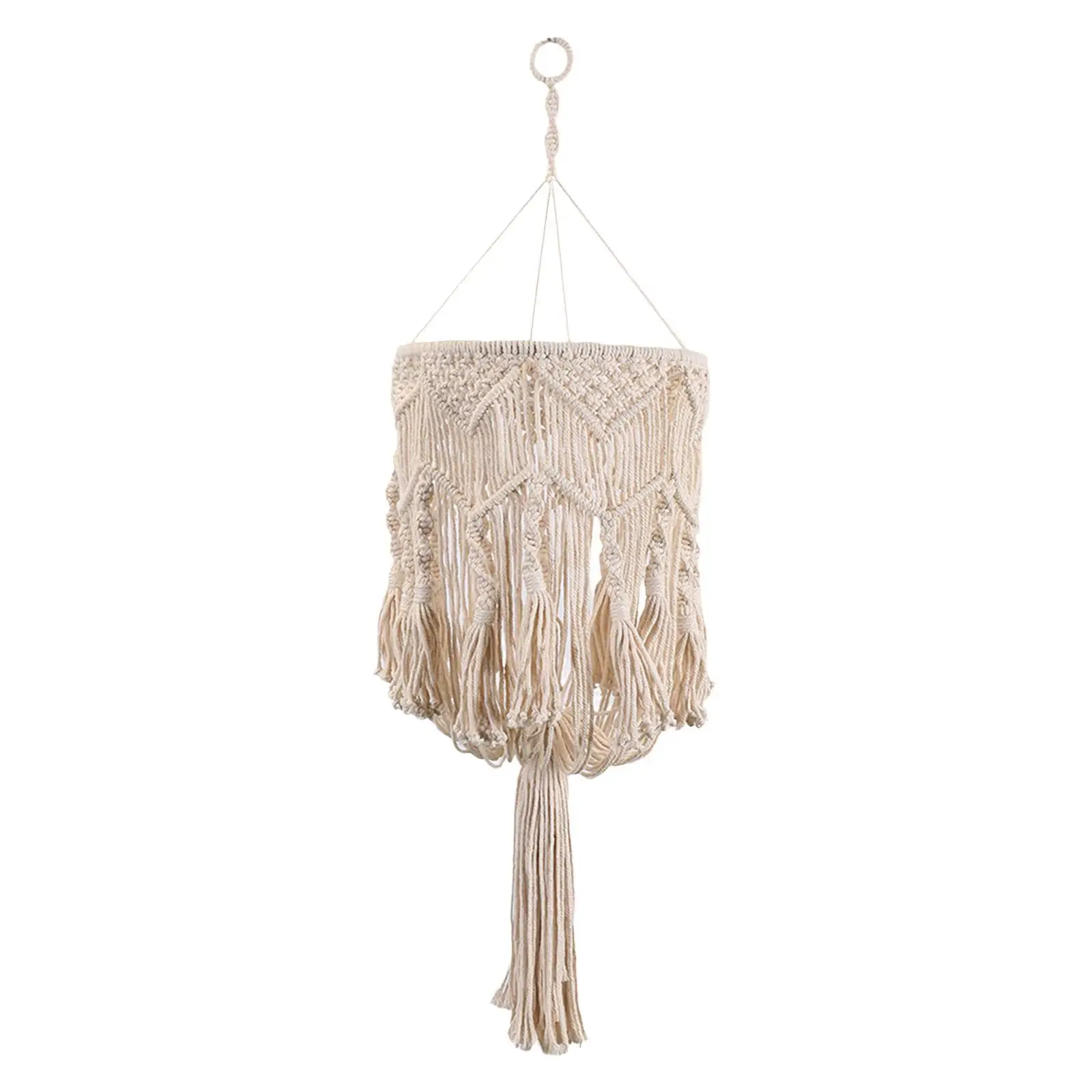 Macrame Tassel Lamp Shade Ceiling Light Cover Boho Handmade Woven Hanging Lampshade for Nursery Party Office Bedroom Decoration