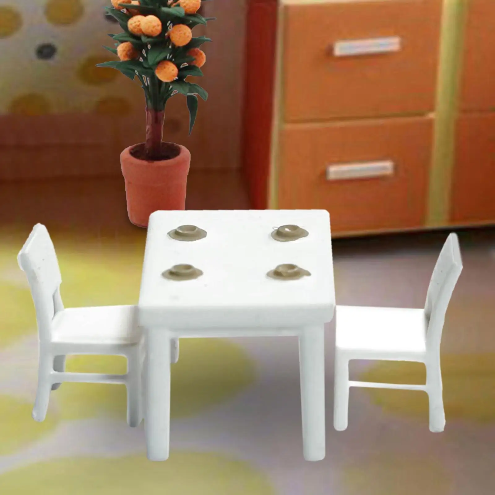 3Pcs 1:87 HO Scale Table and Chair Model Fairy Garden Layout Decoration Resin Crafts Micro Landscape with Food Tray Dioramas