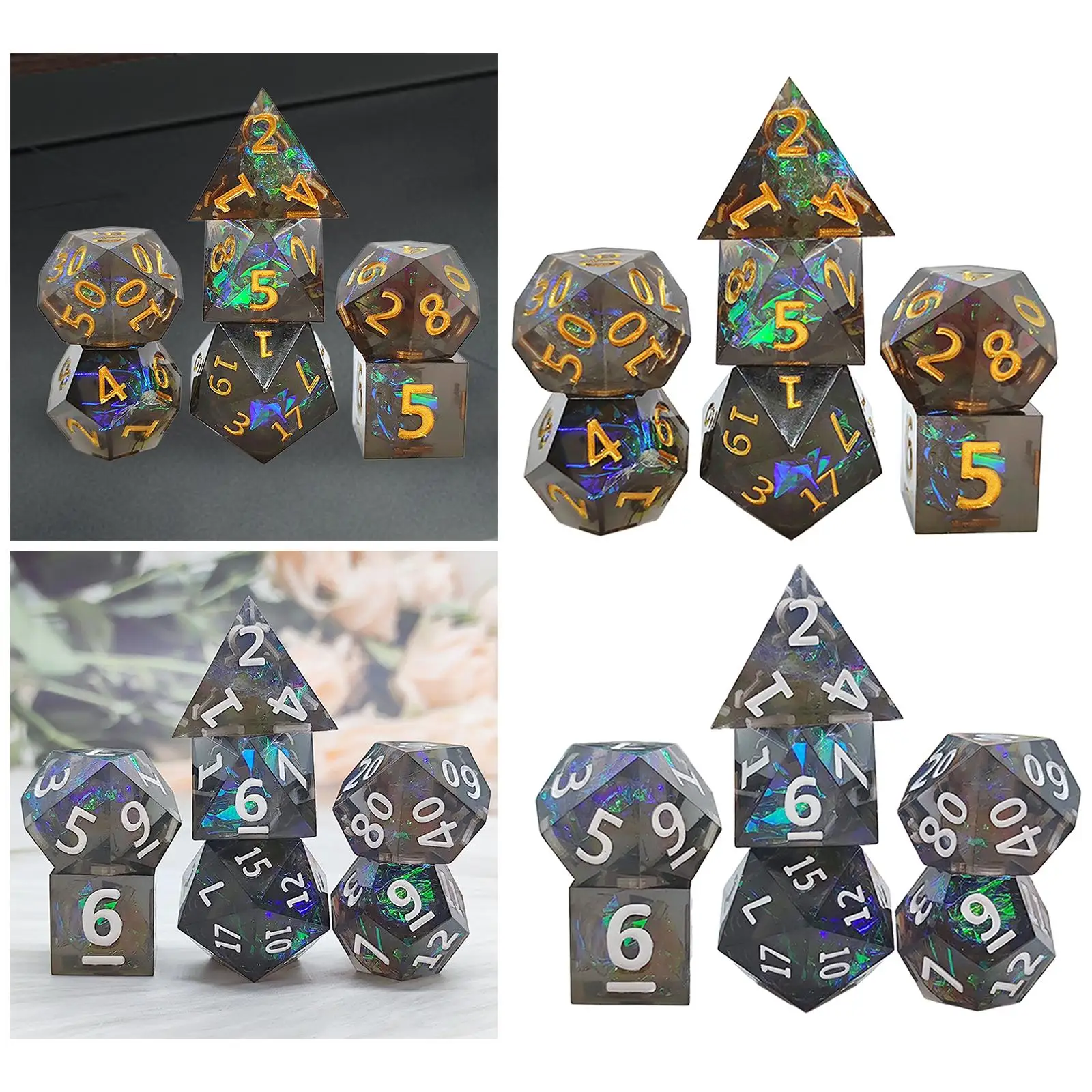 7 Pieces Polyhedral Dice Multi-Colored Transparent for Dungeon and 
