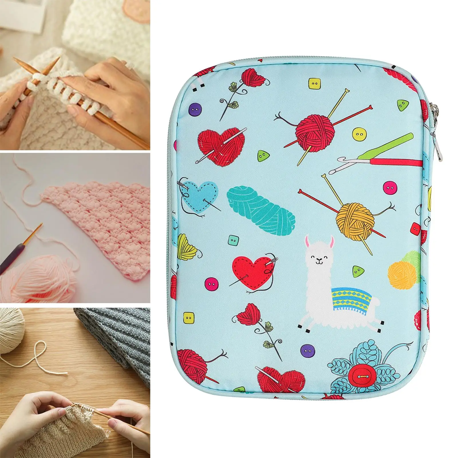 Portable Crochet Hook Case Storage Bag Versatile Double Layer Interior Compartment with Holder Slots for Everywhere Knitting