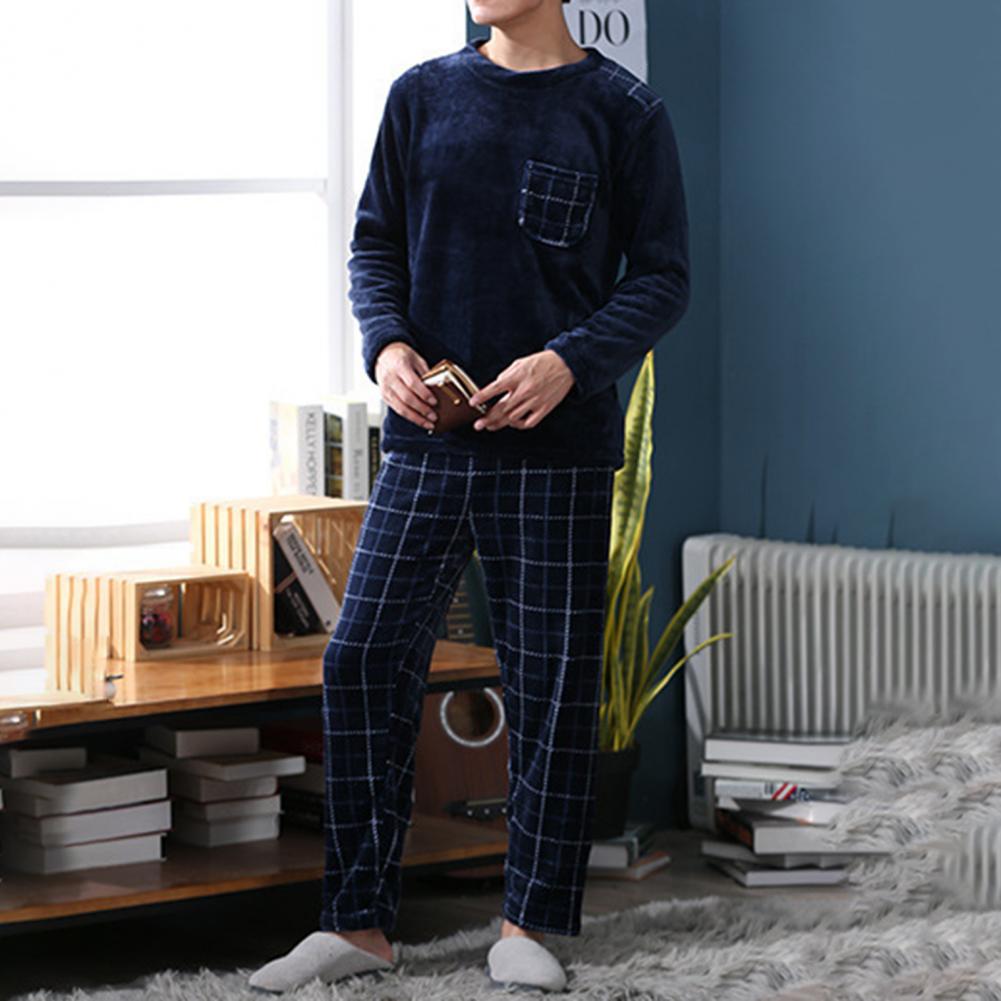 Title 7, 2 Pcs/Set Men Winter Pajamas Set Long Sleeve Th...