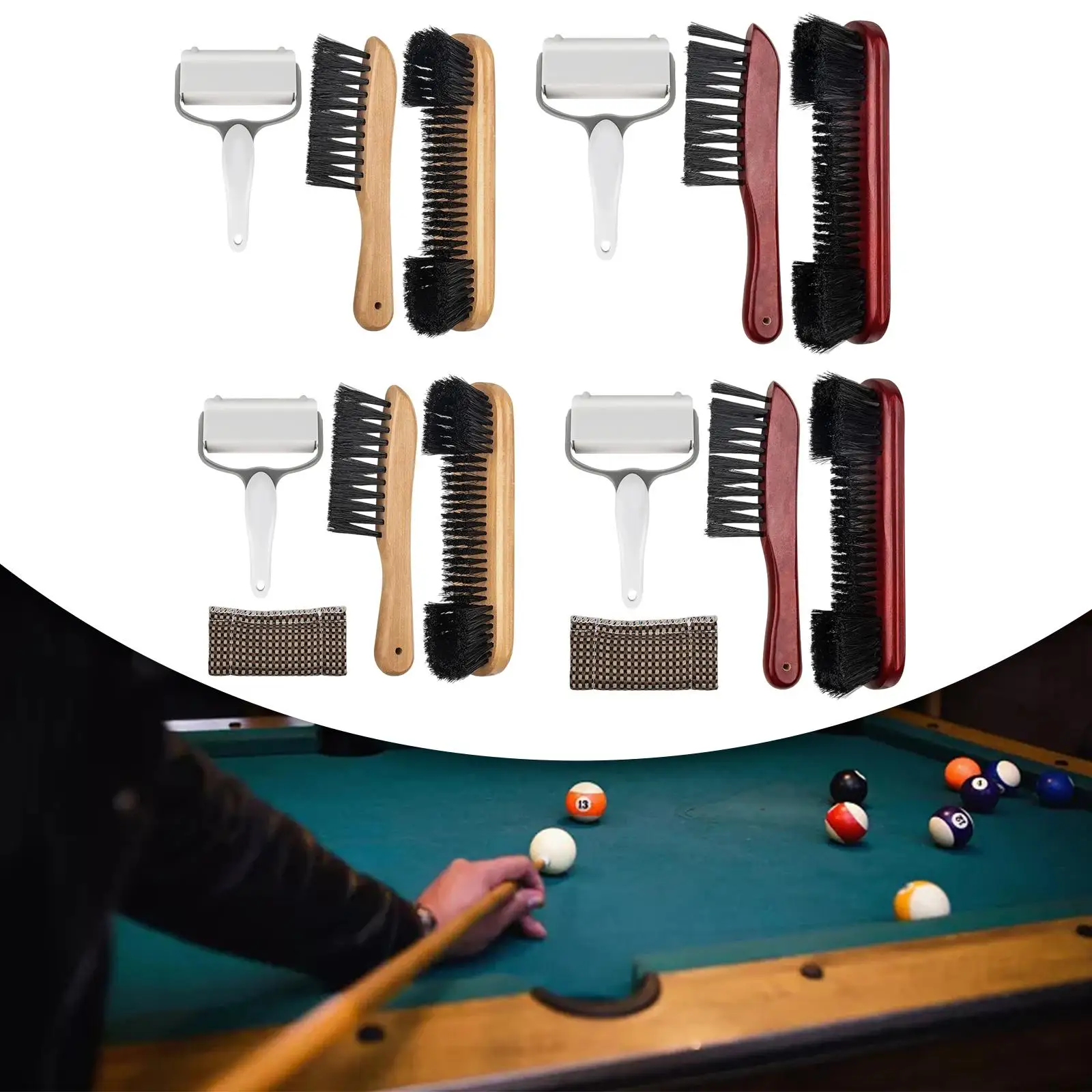 Wooden Billiards Pool Table Brush Rail Brush Set Snooker Table Brushes Wood Handle Cleaning Brush Pool Snooker Accessories