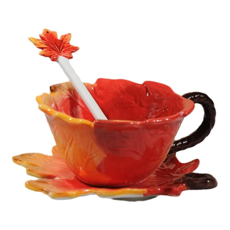 maple leaf xícara de café conjunto flor