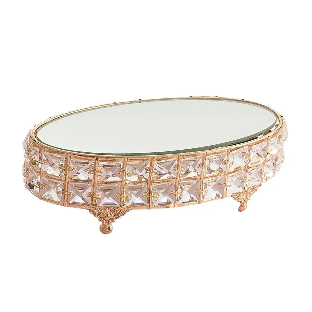 Oval Mirror Stand Cupcake Fruit Serving Tray Home Decoration Gold