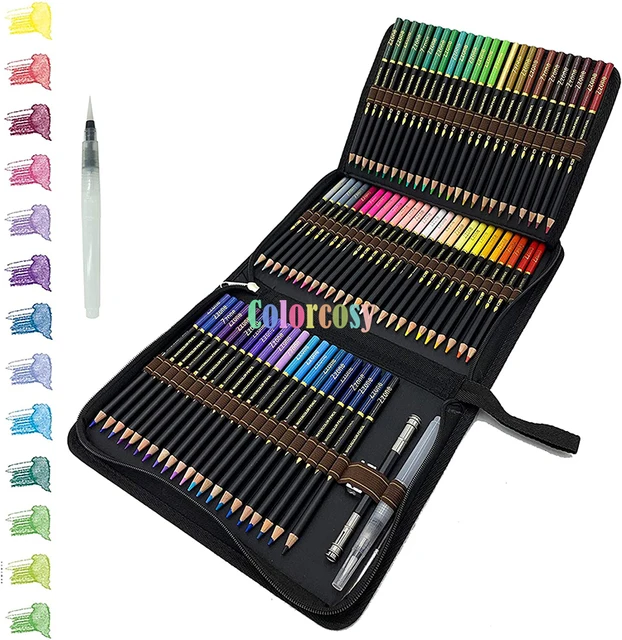 Zzoneart – 72 crayons de couleur à l'eau, ensemble de crayons de dessin  professionnels avec fermeture éclair noire de qualité supérieure, riche et  vibrant