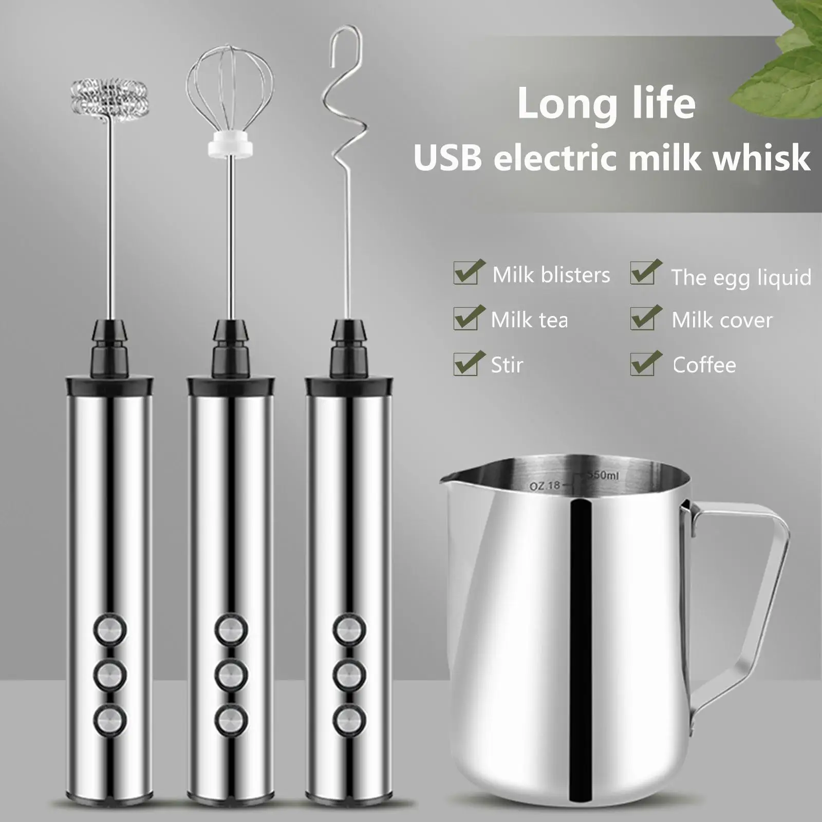 Household Milk Frother Egg Beater USB Charging Whisk 3 Speeds Multifunction Mixer Blender for Cream Cappuccino Matcha Egg