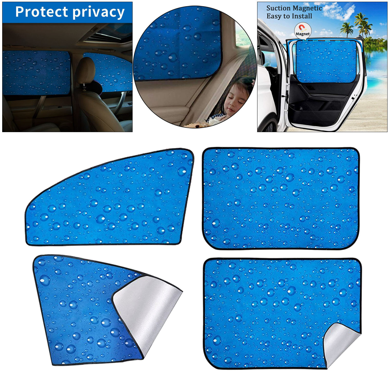 Set of 4 Car Magnetic Rear Front Side Window Sunshade Premium UV Protection