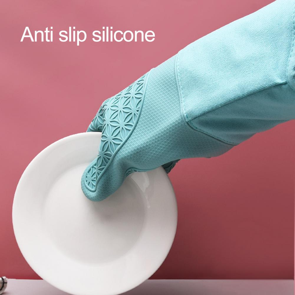 Durable Oven Mitt Silicone Soft Cotton Lining Oven Glove Anti-Scalding Anti-Slip Heat Resistant Microwave Glove Kitchen Supplies