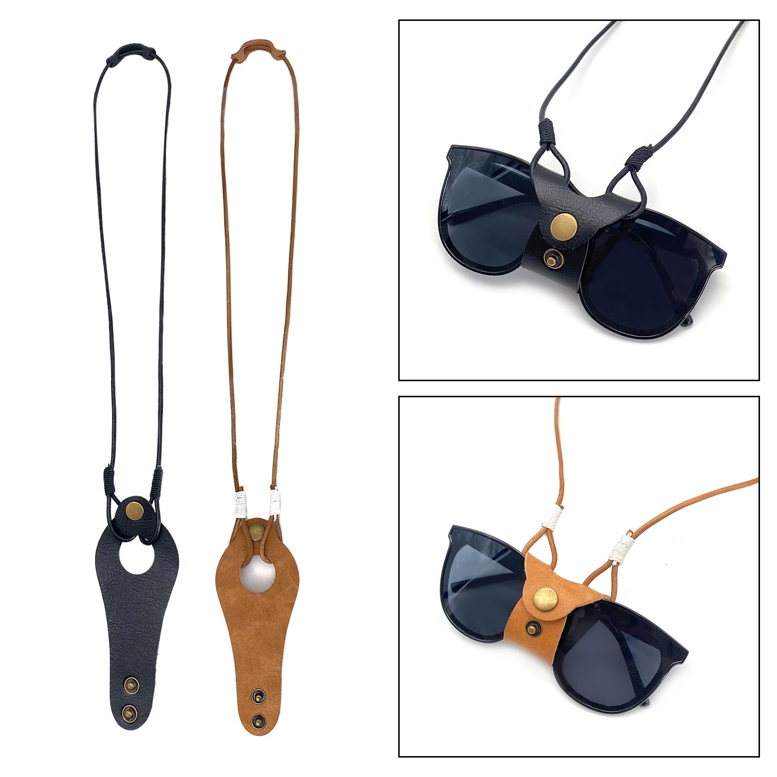 Sunglasses Hanging Neck Strap PU Leather Adjustable for Men Women Anti Slip Eyewear Retainer Eyewear Clip Lanyard for Hiking