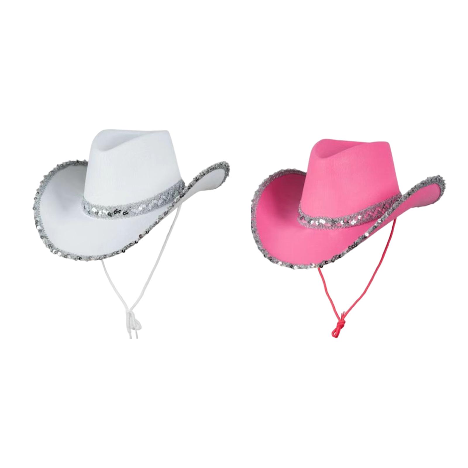 Western Women Cowboy Hat Wide Brim Sequin Edge Sunhat Cowgirl Hats for Engagement Party Wedding Fancy Dress Costume Role Play