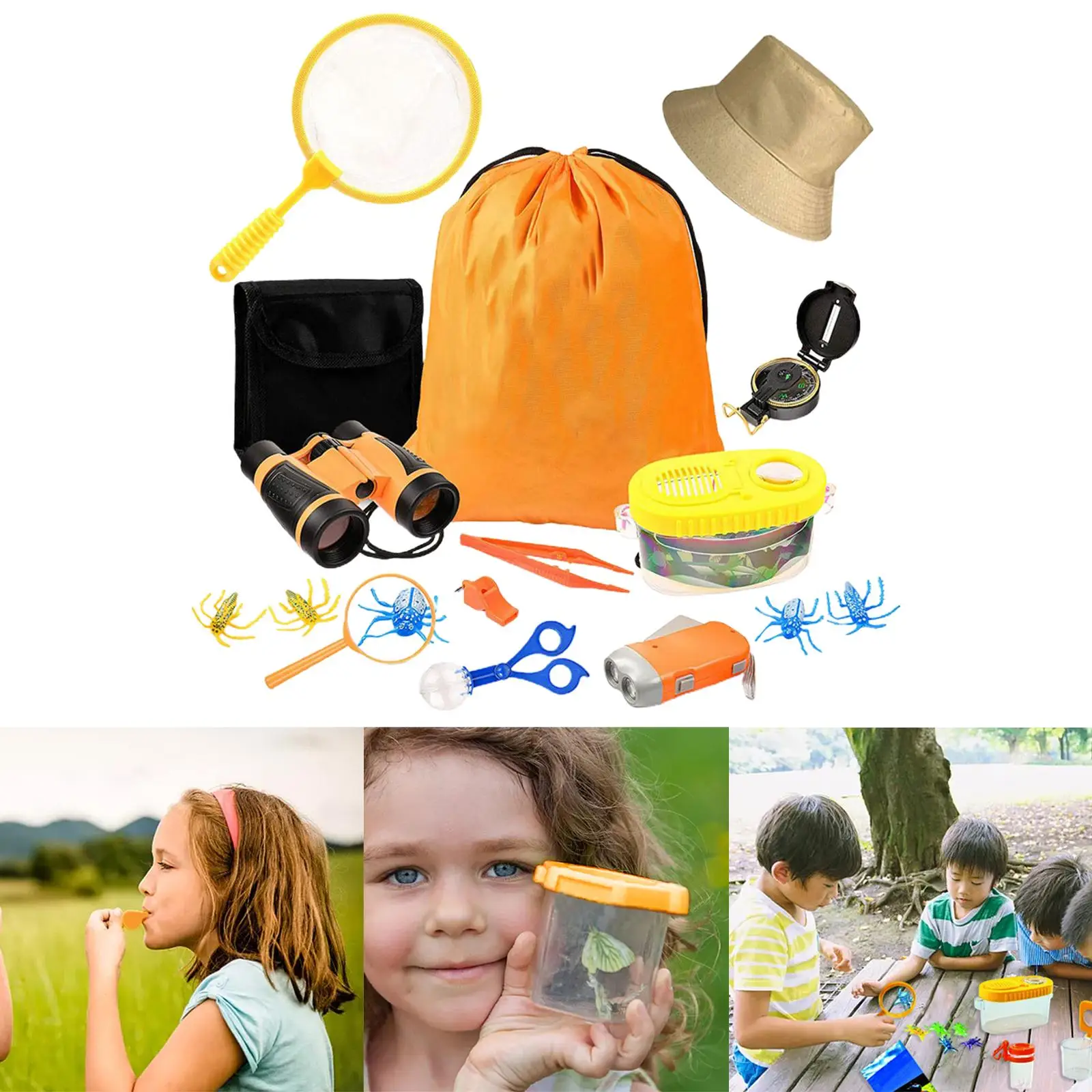 21 Pieces Bug Catcher Kits Insect Box Magnifying Glass Butterfly Net Backpack Compass Outdoor Explorer Bug Collection for Kids
