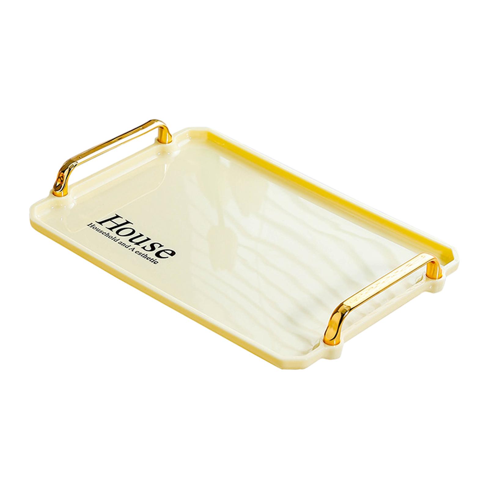 Serving Tray with Gold Handles Rectangle Tray Portable Multifunctional Elegant for Home Living Room Breakfast Bedroom Party