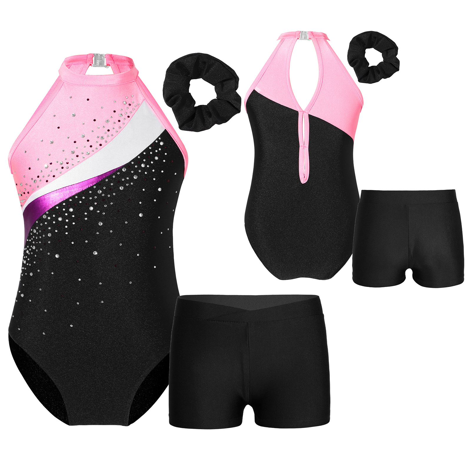Kinder Mädchen Gymnastik Trikots Ballett Tanz Outfits Strass sportliche Biketard Shorts Set Workout Eiskunstlauf Bodysuit – Detail 3